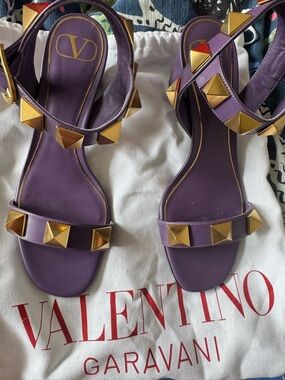 Valentino Garavani Purple Leather Rockstud Ankle-Strap Sandals